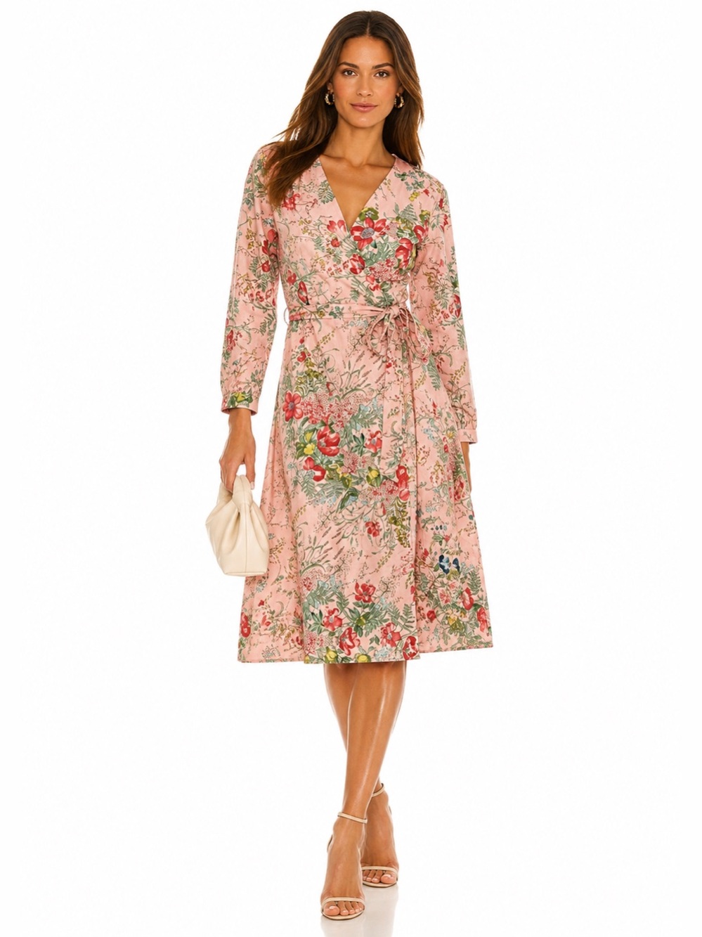 Anthropologie Plum Pretty Sugar Floral Wrap Midi Dress in Blush Pink